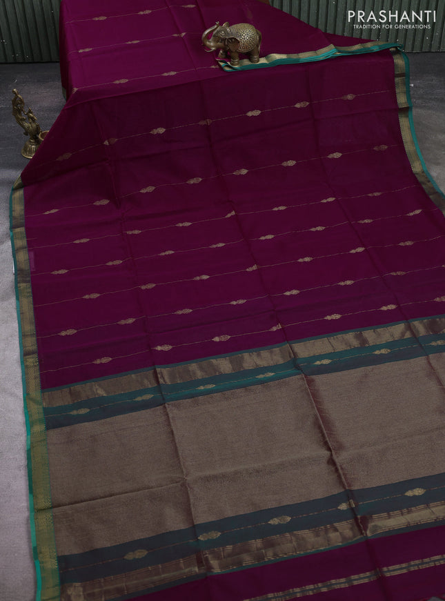 Maheshwari silk cotton saree magenta pink and green with allover zari weaves & buttas and zari woven border