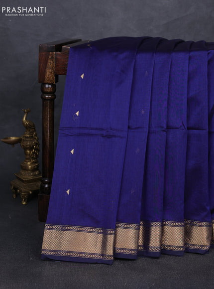 Maheshwari silk cotton saree navy blue with zari woven buttas and zari woven border