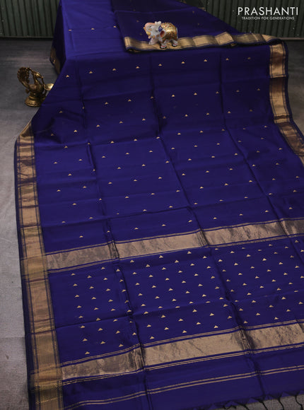 Maheshwari silk cotton saree navy blue with zari woven buttas and zari woven border