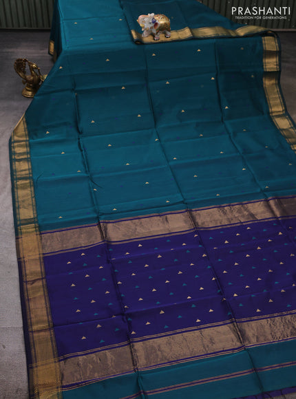 Maheshwari silk cotton saree peacock green with zari woven buttas and zari woven border