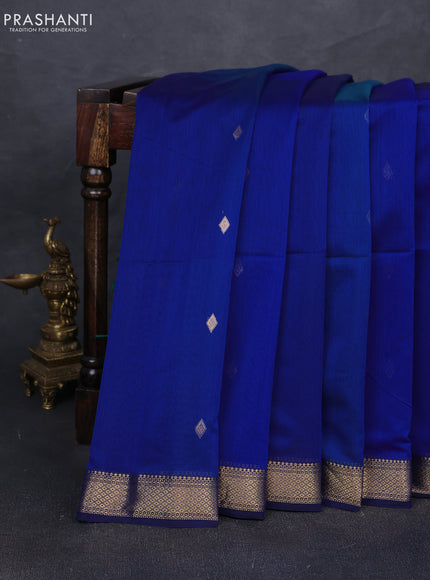 Maheshwari silk cotton saree blue with zari woven buttas and zari woven border