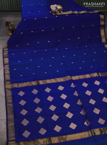 Maheshwari silk cotton saree blue with zari woven buttas and zari woven border
