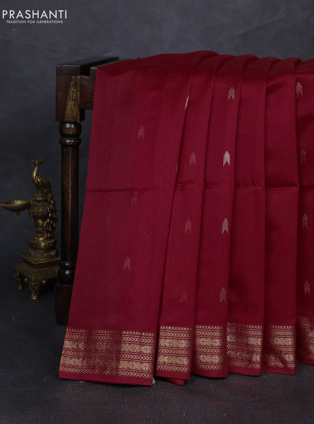 Maheshwari silk cotton saree red with zari woven buttas and zari woven border