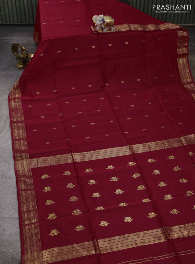 Maheshwari silk cotton saree red with zari woven buttas and zari woven border