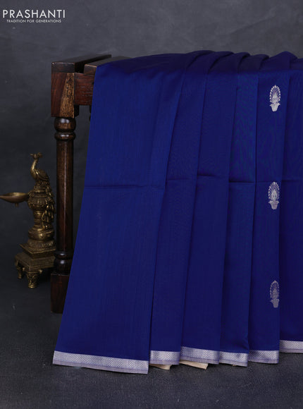 Maheshwari silk cotton saree blue and grey with zari woven buttas and small zari woven border