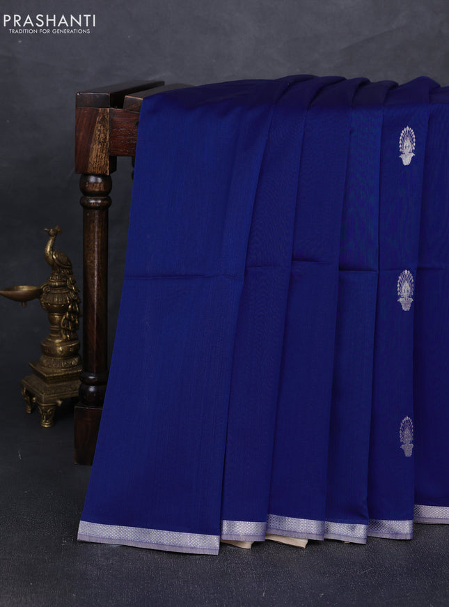 Maheshwari silk cotton saree blue and grey with zari woven buttas and small zari woven border