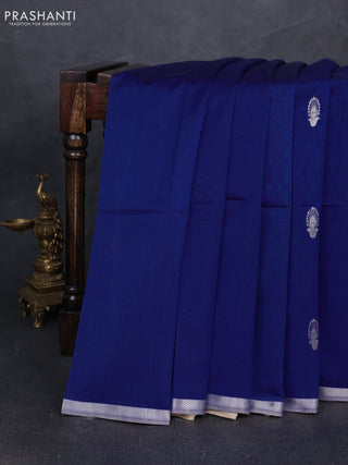 Maheshwari silk cotton saree blue and grey with zari woven buttas and small zari woven border
