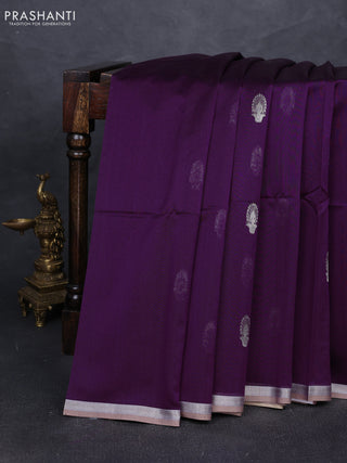 Maheshwari silk cotton saree purple and grey with zari woven buttas and small zari woven border