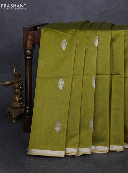 Maheshwari silk cotton saree light green with zari woven buttas and small zari woven border