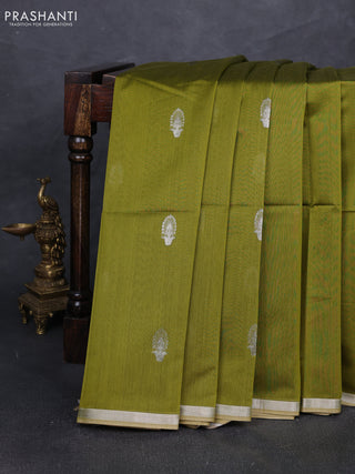 Maheshwari silk cotton saree light green with zari woven buttas and small zari woven border