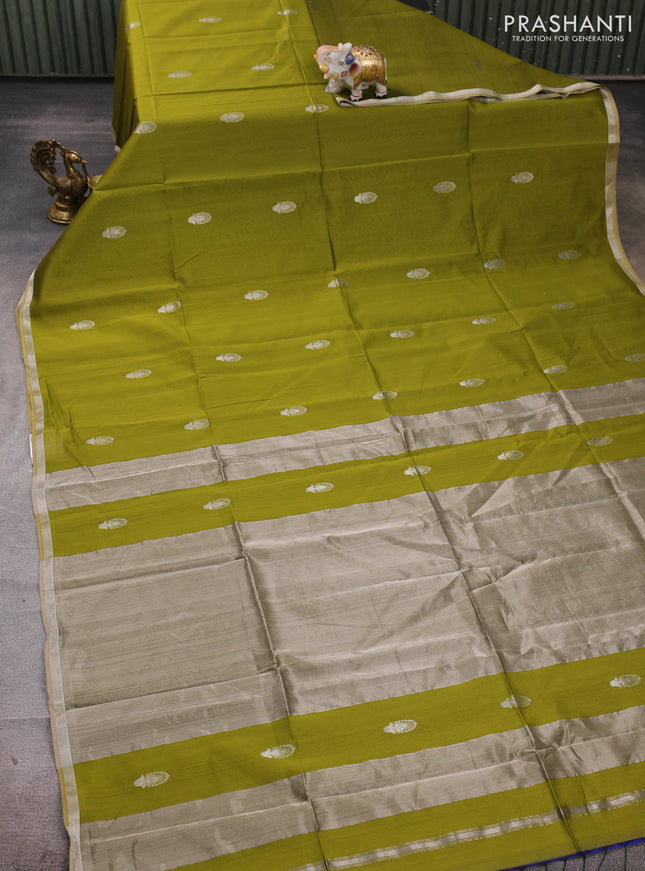 Maheshwari silk cotton saree light green with zari woven buttas and small zari woven border