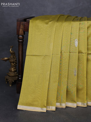 Maheshwari silk cotton saree mehendi green with zari woven buttas and small zari woven border