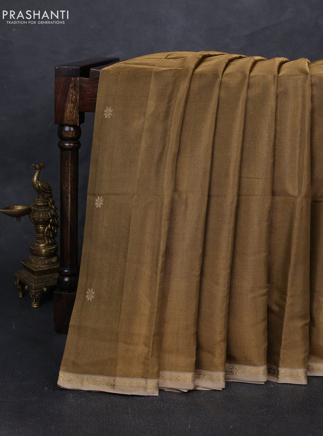 Maheshwari silk tissue saree gold and beige with zari woven buttas and small zari woven border