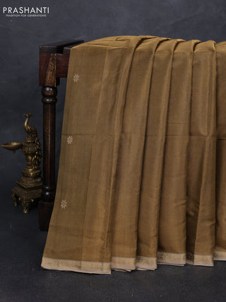 Maheshwari silk tissue saree gold and beige with zari woven buttas and small zari woven border