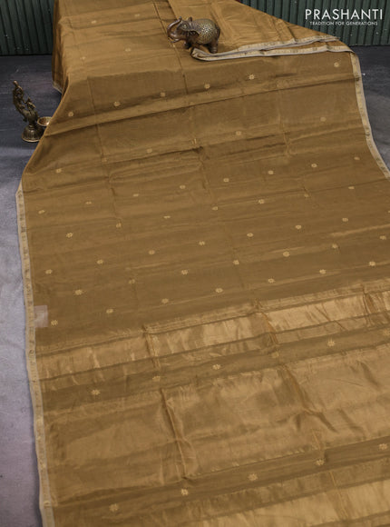 Maheshwari silk tissue saree gold and beige with zari woven buttas and small zari woven border
