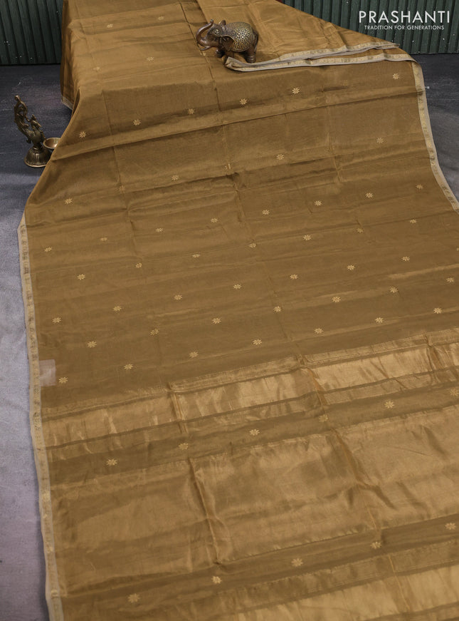 Maheshwari silk tissue saree gold and beige with zari woven buttas and small zari woven border