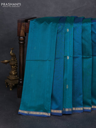 Maheshwari silk cotton saree teal blue with zari woven buttas and zari woven border