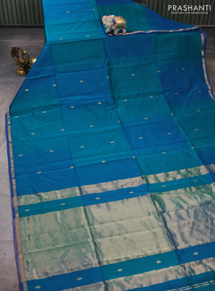 Maheshwari silk cotton saree teal blue with zari woven buttas and zari woven border