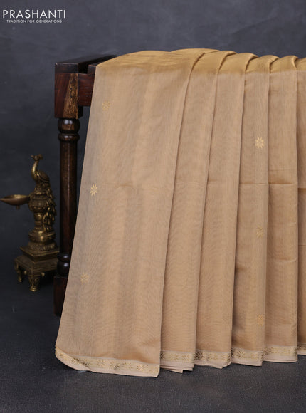 Maheshwari silk tissue saree beige with zari woven buttas and zari woven border