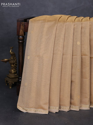 Maheshwari silk tissue saree beige with zari woven buttas and zari woven border