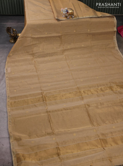 Maheshwari silk tissue saree beige with zari woven buttas and zari woven border