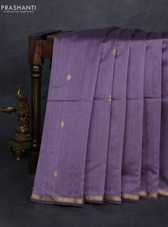 Maheshwari silk cotton saree violet with zari woven buttas and small zari woven border