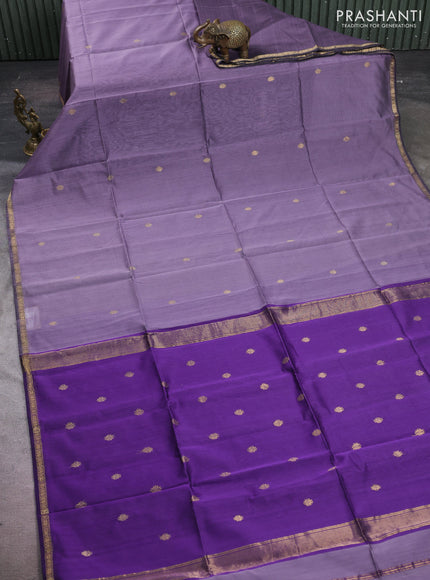Maheshwari silk cotton saree violet with zari woven buttas and small zari woven border