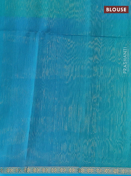 Maheshwari silk cotton saree teal green with allover zari stripe pattern and small zari woven border