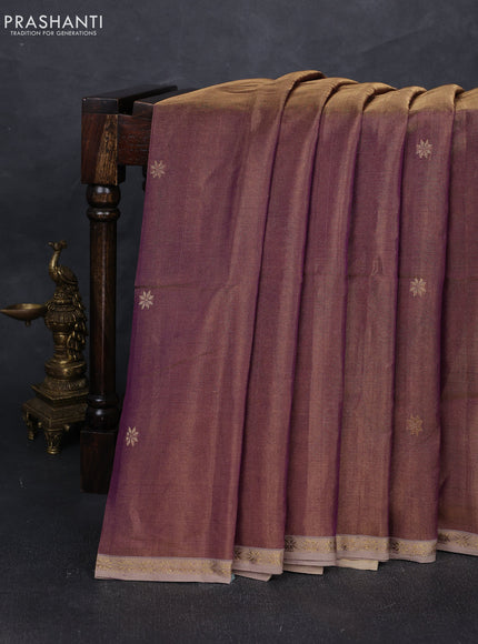 Maheshwari silk tissue saree purple shade and grey with zari woven buttas and small zari woven border