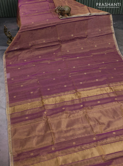 Maheshwari silk tissue saree purple shade and grey with zari woven buttas and small zari woven border