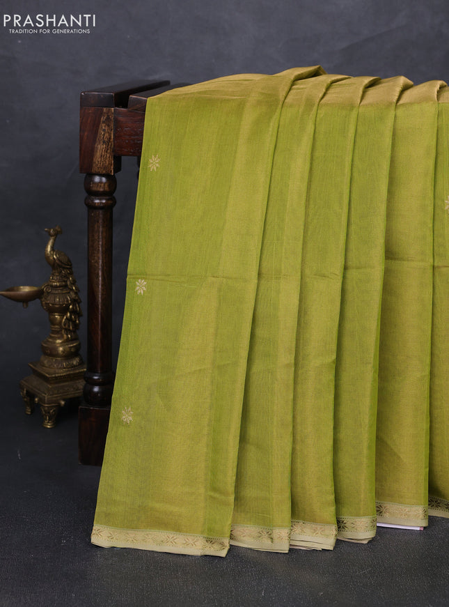 Maheshwari silk cotton saree light green with zari woven buttas and small zari woven border