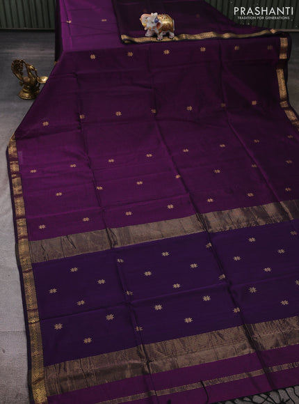 Maheshwari silk cotton saree deep purple with zari woven buttas and zari woven border