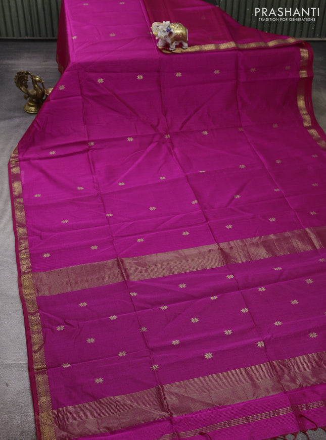 Maheshwari silk cotton saree pink with zari woven buttas and zari woven border