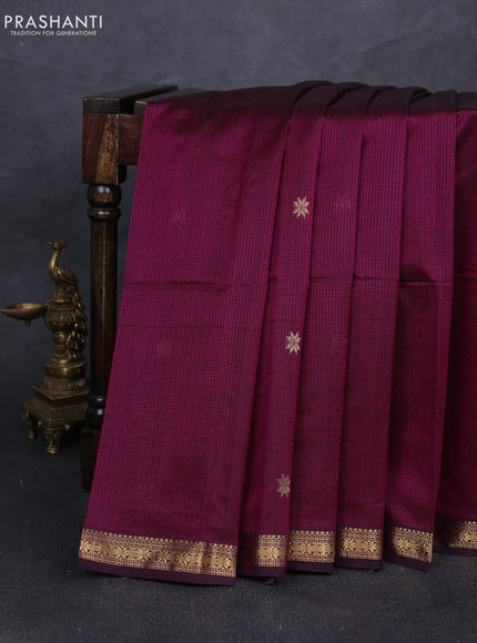 Maheshwari silk cotton saree deep purple with zari woven buttas and zari woven border