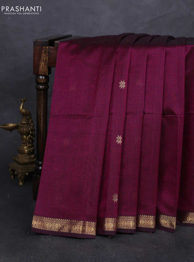 Maheshwari silk cotton saree deep purple with zari woven buttas and zari woven border