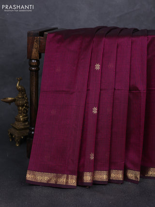 Maheshwari silk cotton saree deep purple with zari woven buttas and zari woven border