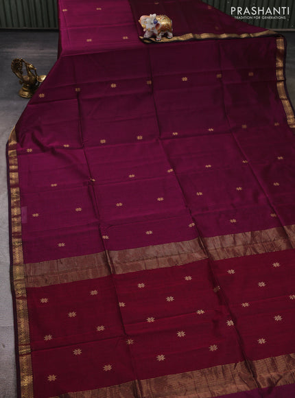 Maheshwari silk cotton saree deep purple with zari woven buttas and zari woven border
