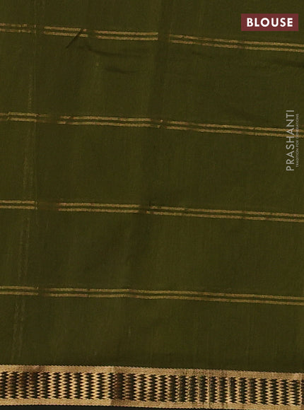 Maheshwari silk cotton saree mehendi green with allover zari checked pattern and zari woven border