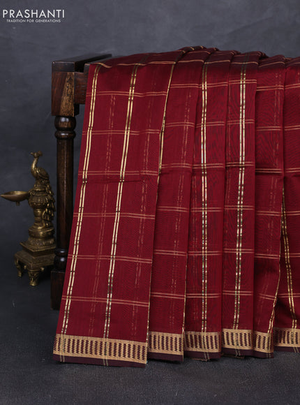 Maheshwari silk cotton saree deep maroon with allover zari woven buttas and zari woven border