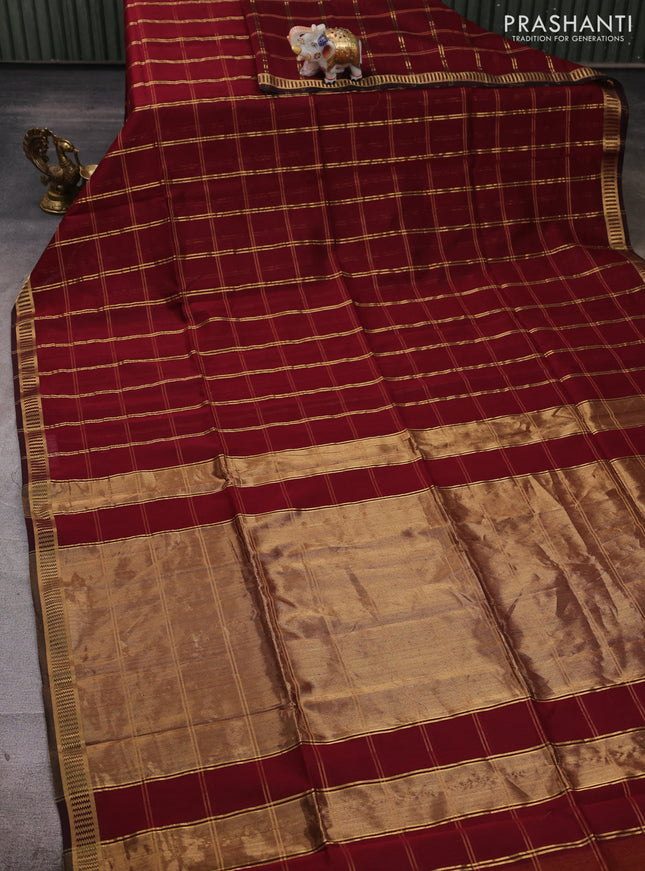 Maheshwari silk cotton saree deep maroon with allover zari woven buttas and zari woven border