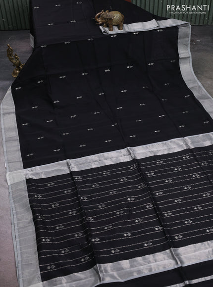 Maheshwari silk cotton saree black and grey with silver zari woven buttas and zari woven border