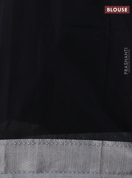 Maheshwari silk cotton saree black and grey with silver zari woven buttas and zari woven border