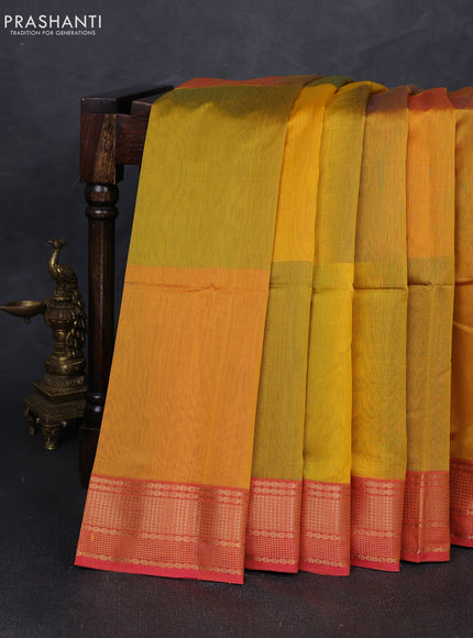 Maheshwari silk cotton saree mustard yellow and pink with plain body and zari woven border