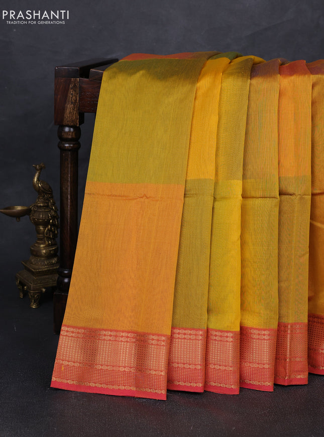 Maheshwari silk cotton saree mustard yellow and pink with plain body and zari woven border