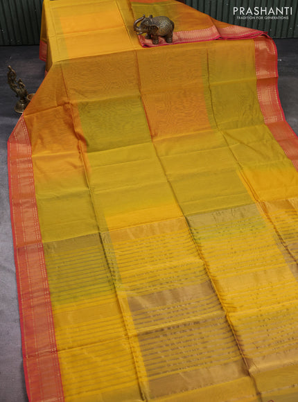 Maheshwari silk cotton saree mustard yellow and pink with plain body and zari woven border