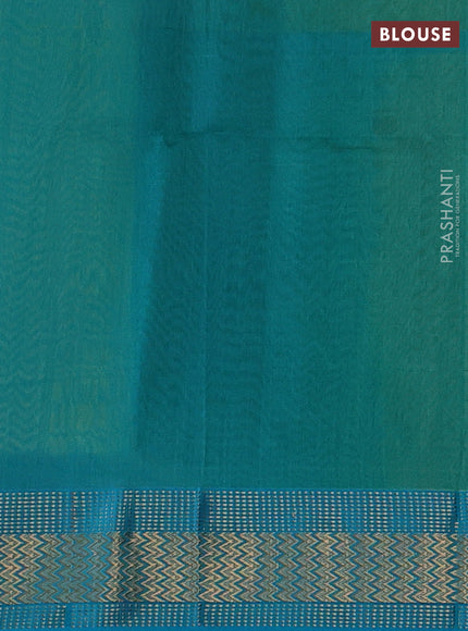 Maheshwari silk cotton saree light green and teal blue with plain body and zari woven border