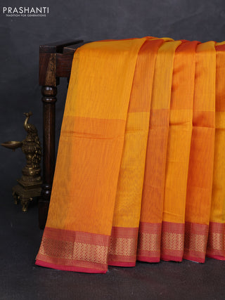 Maheshwari silk cotton saree mango yellow and pink with plain body and zari woven border