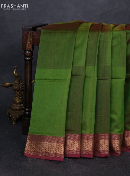 Maheshwari silk cotton saree mehendi green and pink with plain body and ganga jamuna border