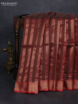 Maheshwari silk cotton saree brown and red with allover zari weaves and zari woven border