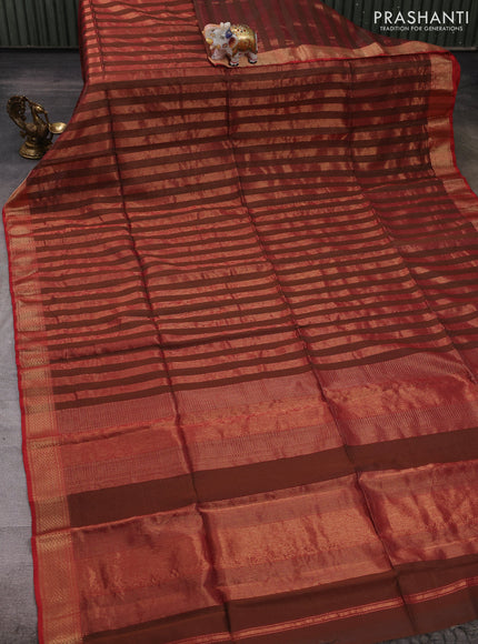 Maheshwari silk cotton saree brown and red with allover zari weaves and zari woven border